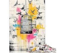 Puzzle 1000 pièces « Freedom Birds » - Cage Ouverte, Graffiti, Street Art, Affiche, Puzzle en Bois pour Adultes, décoration d'intérieur, Jouets, 1000 pièces (75 x 50 cm)