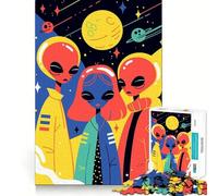 Puzzle 1000 pièces Frères et sœurs extraterrestres Mignons et colorés Illustration Minimaliste Pop Art de Science-Fiction Spatiale Jeu d'articulation précis et pour stimuler l'esprit Jouet
