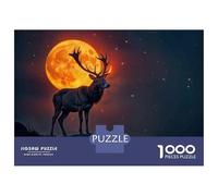 Puzzle 1000 Pièces Full Moon Deer Silhouette Puzzles pour Adultes, Jouets Anti-Stress, Cadeaux pour Femmes, Cadeaux d'anniversaire Uniques 38x26cm/1000pcs