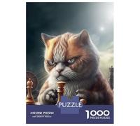 Puzzle 1000 Pièces Funny Cat Playing Chess pour Adolescents - Jeu De Réflexion - Cadeaux pour Femmes - Idées Cadeaux Uniques pour Un Anniversaire Ou Noël 38x26cm/1000pcs
