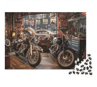 Puzzle 1000 pièces Garage de Motos Vintage - Jeu éducatif pour Adultes - Décoration élégante - Niveau de difficulté Stimulant - Idéal pour Hommes et Femmes - Cadeau d'anniversaire - 52 x 38 cm