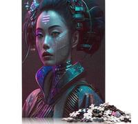 Puzzle 1000 pièces Geisha Cyberpunk Néon Carré pour Adultes Enfants, Jeu de Puzzle en Bois 1000pcs (75x50cm)