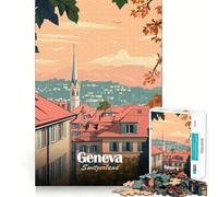 Puzzle 1000 pièces Genève Suisse Paysage Urbain Affiche de Voyage Découpe précise Art Jeu de compétences cognitives Loisirs Amusants Cadeau apaisant de Noël (50x75cm)