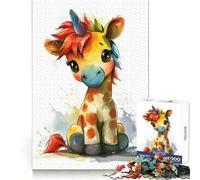 Puzzle 1000 pièces Girafe Arc-en-Ciel Licorne pour Adolescents Stimule la mémoire Loisirs et détente Bords Lisses Liste de souhaits du Père Noël (38x26cm)