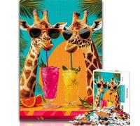 Puzzle 1000 pièces Girafe Buvant Une Boisson pour Adultes et Adolescents, Jeux éducatifs, décoration Murale, Cadeaux d'anniversaire et de Noël Uniques 50x75cm