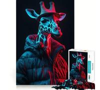 Puzzle 1000 pièces Girafe Cyberpunk Néon pour Adultes et Adolescents Jeu de réflexion Amusant et paisible Cadeau mémorable aux Bords Nets (38x26cm)