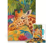 Puzzle 1000 pièces Girafe endormie dans Un Paradis Tropical pour Adolescents, Jeu de logique Clair, Loisirs faciles, découpe Parfaite, Cadeau d'anniversaire 50x75cm