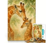 Puzzle 1000 pièces Girafe et Son bébé à l'aquarelle pour Adultes Jeu de mémoire et de réflexion Découpe Fine,Finitions Haut de Gamme Un Moyen captivant de Passer Le Temps (38x52cm)