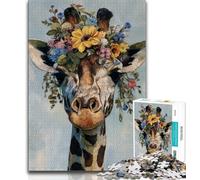 Puzzle 1000 pièces Girafe Fleur pour Adolescents, Jouets éducatifs et Anti-Stress, idéal pour la décoration de Bureau (38x26cm)