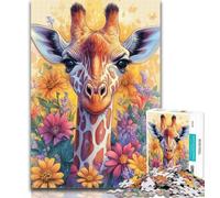Puzzle 1000 pièces Girafe Fleurs Puzzles pour Adultes 1000 pièces, Entraînez Votre Cerveau et Vos Mains Cadeaux pour Amis et Famille 50x75cm