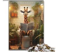 Puzzle 1000 pièces Girafe lisant Un Journal en Bois, idéal comme Cadeau pour s'amuser en Famille 50x75cm pour Les Anniversaires, Les fêtes et Les Occasions spéciales