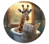 Puzzle 1000 pièces Girafe lisant Un Journal Puzzle Rond 1000 pièces Cadeau Jeu Familial interactif pour Les fêtes Jeu d'activités familiales 67,5 x 67,5 cm