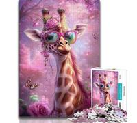 Puzzle 1000 pièces Girafe Portant des Lunettes, Anti-Stress, défi Difficile, Chaque pièce est Unique - Jeu Familial Stimulant (38x26cm)