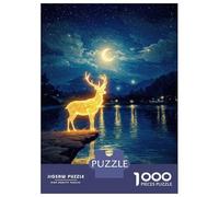 Puzzle 1000 Pièces Glowing Deer by Lake at Night Puzzles pour Adultes, Jouets Anti-Stress, Cadeaux pour Femmes, Cadeaux d'anniversaire Uniques 70x50cm/1000pcs