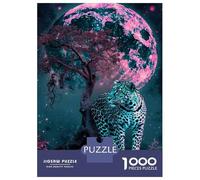 Puzzle 1000 Pièces Glowing Moon Leopard Wall Art Print Puzzles pour Adolescents Course De Vitesse Manuelle Activités Amusantes À La Maison Jeu Stimulant Et Jeu en Famille 70x50cm/1000pcs