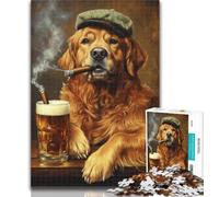 Puzzle 1000 pièces Golden Retriever Fumeur pour Adolescents, Jeu Familial Anti-Stress, défi Difficile, Cadeaux du Père Noël Secret, 26x38cm