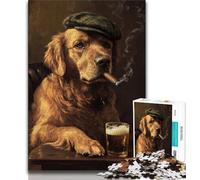 Puzzle 1000 pièces Golden Retriever Fumeur pour Adultes 1000 pièces Jeux éducatifs Anti-Stress liste de souhaits avec Père Noël (50x75cm)
