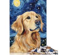 Puzzle 1000 pièces Golden Retriever Nuit Puzzles Adultes Difficulté Puzzles Éducation Jouets Jeux Famille Décoration (38x26cm)