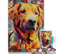 Puzzle 1000 pièces Golden Retriever Peinture à l'huile pour Adultes et Adolescents, Jeux éducatifs, décoration Murale, Cadeaux d'anniversaire et de Noël Uniques (38x26cm)