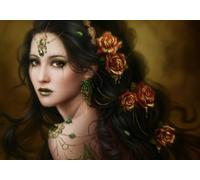 Grafika - Golden Rose, Puzzle 1000 Pièces - Portrait d'une Femme aux Roses Dorées - Puzzle Adulte - Fabriqué en France