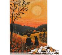 Puzzle 1000 pièces Golden Sunset Companions - Naïf Rural Serenity Art pour Adultes, Cadeaux de Noël, Jeu éducatif, Jouet de défi, 1000 pièces (75 x 50 cm)