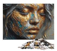 Puzzle 1000 pièces « Golden Tears » Portrait de Femme Abstrait Puzzles en Bois pour Adultes et Adolescents Puzzles Casse-tête pour Adultes 1000 pièces (75 x 50 cm)