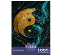 Puzzle 1000 Pièces Golden Yin Yang on Teal Marble Puzzle Adulte Jeu Manuel pour S'amuser en Famille Cadeaux Uniques pour Un Anniversaire Et Noël 52x38cm/1000pcs