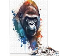 Puzzle 1000 pièces « Gorille à l'aquarelle » pour Adultes, difficulté : renforce Les Relations Entre Les Membres de la Famille (1000 pièces, 38 x 26 cm)
