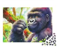 Puzzle 1000 pièces Gorille Difficile pour Adultes, Gorille dans Jungle luxuriante Poing levé, Premium épais Robuste, Vibrant Stimulant Anti-Stress, 70x50cm/1000pcs