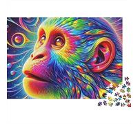 Puzzle 1000 pièces Gorille pour Adultes, Portrait de Singe psychédélique Arc-en-Ciel, Premium épais Robuste, Stimulant Anti-Stress Jeu Familial déco, 52x38cm/1000pcs