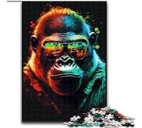 Puzzle 1000 pièces Gorilles colorés avec Lunettes pour Les Adolescents, Les Couples et Les Amis pour Les Anniversaires et Noël (Taille : 26x38cm)