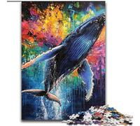 Puzzle 1000 pièces Graffiti Baleine pour Adultes et Adolescents, Jeu Stimulant et Familial avec Affiche et fiche de Questions-réponses Assorties (26x38cm)
