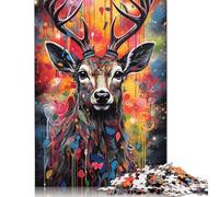 Puzzle 1000 pièces Graffiti Cerf Zhongli Puzzles pour Adultes Puzzles en Bois Jeu éducatif Jouet de défi 75x50cm