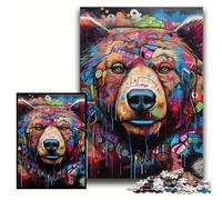 Puzzle 1000 pièces Graffiti Ours Brun, Casse-tête Stimulant pour Adolescents, pour Les fêtes, Taille 50x75cm
