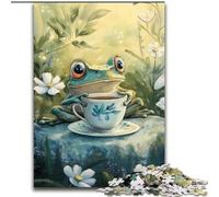 Puzzle 1000 pièces Grenouille Buvant du thé, Cadeau de Noël pour Adultes, idéal pour Le Bureau, la Chambre ou Le Salon (Taille 26x38cm)