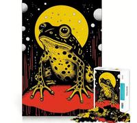 Puzzle 1000 pièces Grenouille Funky imprimée en risographie pour Adultes Améliore la mémoire Paisible et Amusant Bords Nets pour Les fêtes (50x75cm)