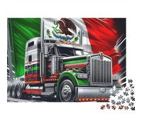 Puzzle 1000 pièces Gros Camion Loisir pour Adultes, Camion Drapeau Mexicain sur autoroute Sombre, Premium épais Robuste, Stimulant Anti-Stress, 38x26cm/1000pcs