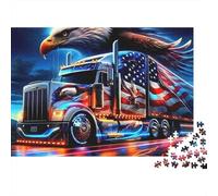 Puzzle 1000 pièces Gros Camion pour Adultes, Aigle sur Camion Drapeau US sur Route néon, Difficile Premium épais Robuste, Anti-Stress Jeu Familial, 38x26cm/1000pcs