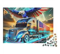 Puzzle 1000 pièces Gros Camion pour Adultes, Camion Drapeau US avec Aigle au-Dessus, Premium épais Robuste, Vibrant Stimulant Difficile Anti-Stress, 52x38cm/1000pcs