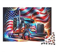 Puzzle 1000 pièces Gros Camion pour Adultes, Camion Drapeau US avec lumières néon dynamiques, Premium Haute qualité épais Robuste, Stimulant Jeu Familial, 70x50cm/1000pcs