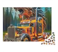 Puzzle 1000 pièces Gros Camion pour Adultes, Loup géant derrière Camion Jaune Brillant, Premium Haute qualité épais Robuste, Stimulant Difficile Anti-Stress Cadeau Familial, 38x26cm/1000pcs