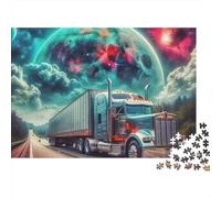 Puzzle 1000 pièces Gros Camion Robuste pour Adultes, Camion sur autoroute sous Ciel planète Brillant, Premium épais, Vibrant Stimulant Anti-Stress Jeu, 38x26cm/1000pcs