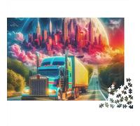 Puzzle 1000 pièces Gros Camion Robuste pour Adultes, camions sur autoroute sous planète Brillante, Premium épais, Vibrant Stimulant Anti-Stress Jeu, 38x26cm/1000pcs