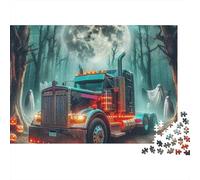 Puzzle 1000 pièces Gros Camion soirée Jeu pour Adultes, Camion Effrayant en forêt hantée au Clair de Lune, Premium épais Robuste, Stimulant Difficile Anti-Stress, 52x38cm/1000pcs