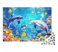 Puzzle 1000 Pièces Groupe de Dauphins sous l’Eau Mer Décor Précis Pièces Emboîtables Couleurs Vives Détails Riches pour Adultes 70x50cm