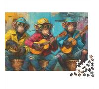Puzzle 1000 pièces « Groupe de Musique de chimpanzés » : des singes Cool Jouent de la Guitare. Jeu éducatif pour Adultes, Belle décoration, Niveau de difficulté Stimulant, Anniversaire, 38 x 26 cm.