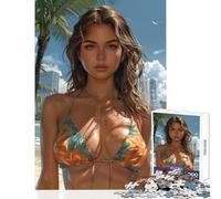 Puzzle 1000 pièces GTA Fille Brune Sexy Jeu éducatif Cadeau Père Noël Secret Jeux relaxants avec Poster et fiche de Questions Assortis Dimensions 38x26cm