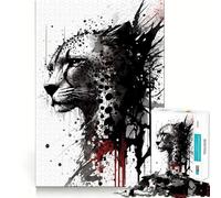 Puzzle 1000 pièces Guépard à l'encre Portrait Découpe précise Jeu de Construction Artistique Jeu de détente Jeu d'anniversaire Amusant (50x75cm)