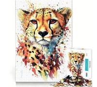 Puzzle 1000 pièces Guépard Aquarelle Art Découpe Précise Jeu de Réflexion Jeu Facile Cadeau Artistique de Noël (38x52cm)