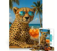 Puzzle 1000 pièces Guépard avec Lunettes de Soleil sur la Plage Découpe Lisse Jeu créatif Jouet détente et Divertissement Cadeau de Noël (50x75cm)